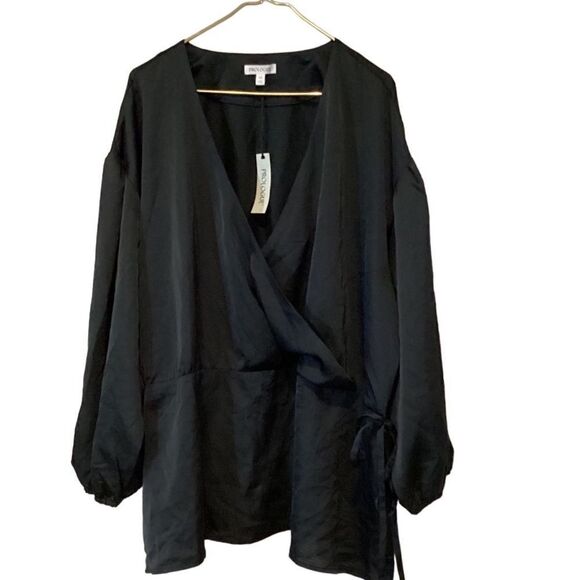 NWT Prologue Womens Blouse Black Faux Wrap 4X - Picture 3 of 9